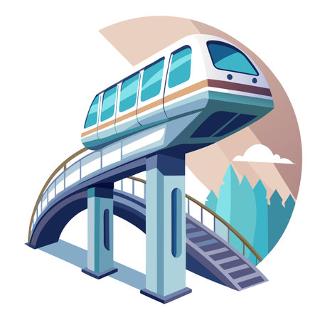 Elegant Flat Monorail Train Icon and Isolated Backgroundのイラスト素材