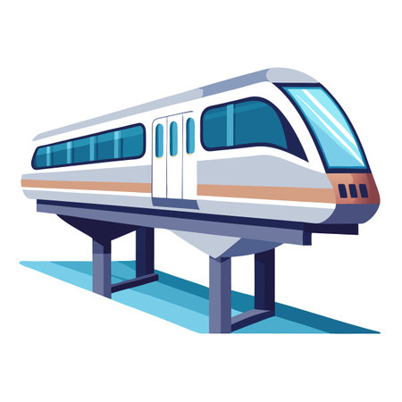 Elegant Flat Monorail Train Icon and Isolated Backgroundのイラスト素材