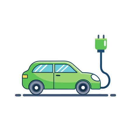 Flat Electric Car Icon and Isolated Backgroundのイラスト素材