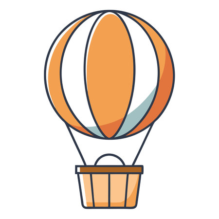 Elegant Flat Hot Air Balloon Icon and Isolated Backgroundのイラスト素材
