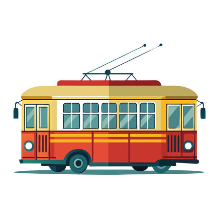 Flat Vintage Trolleybus Icon and Isolated Backgroundのイラスト素材