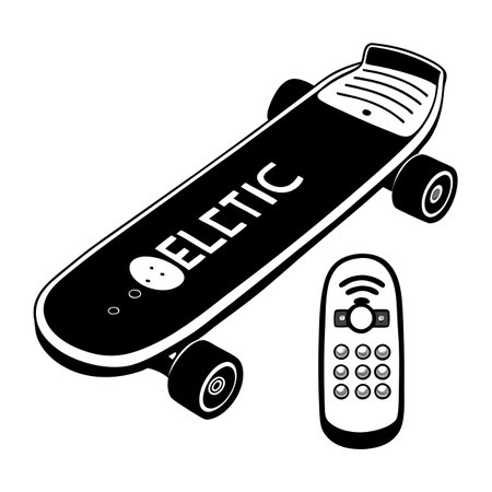 Monochrome Electric Skateboard Icon and Isolated Backgroundのイラスト素材