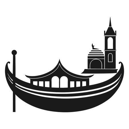 Modern Monochrome Gondola Boat Icon and Isolated Backgroundのイラスト素材