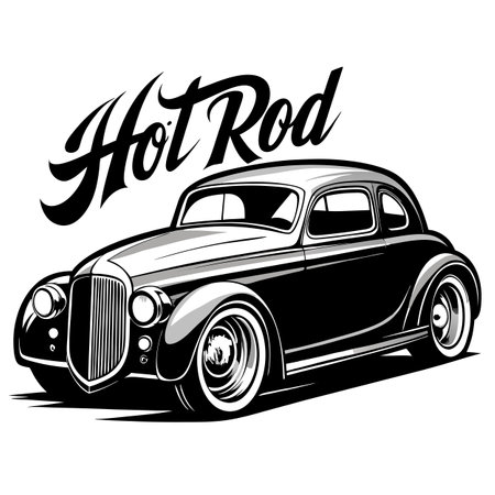 Modern Monochrome Hot Rod Icon and Isolated Backgroundのイラスト素材