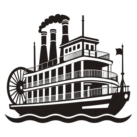 Steamboat Icon with a Vintage Monochrome Design Styleのイラスト素材