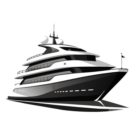 Monochrome Luxury Yacht Icon with a Modern and Sleek Designのイラスト素材