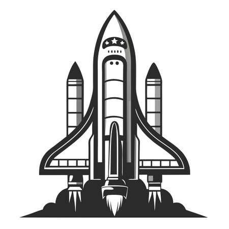 Elegant Monochrome Space Shuttle Icon and Isolated Backgroundのイラスト素材