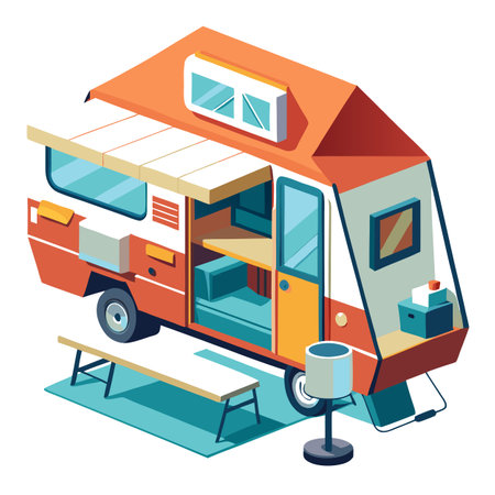 Caravan Icon with a Foldable Multi Purpose Illustration Styleのイラスト素材