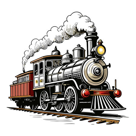 Steam Locomotive Icon with a Detailed Classic Outline Line Art Design Styleのイラスト素材