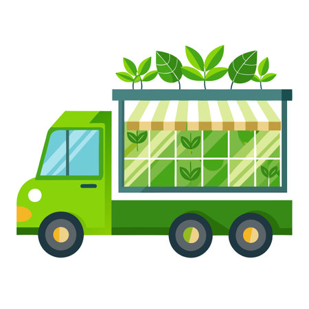 Vertical Urban Farming Truck Icon with a Vertical Farming and Aerodynamic Designのイラスト素材