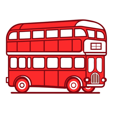Outline Double Decker Bus Icon with a Famous Red London Line Art Designのイラスト素材