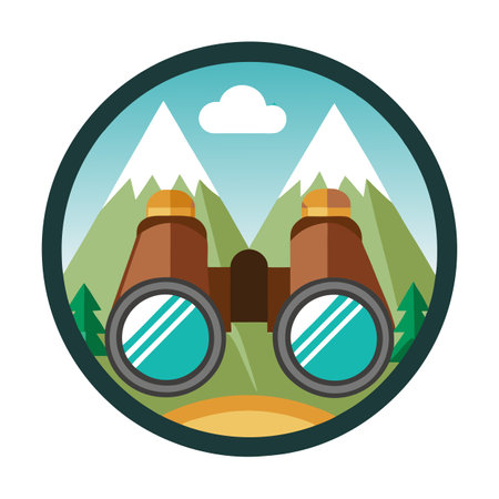 Stylized Binoculars Icon with Mountain and Modern Design Elementsのイラスト素材