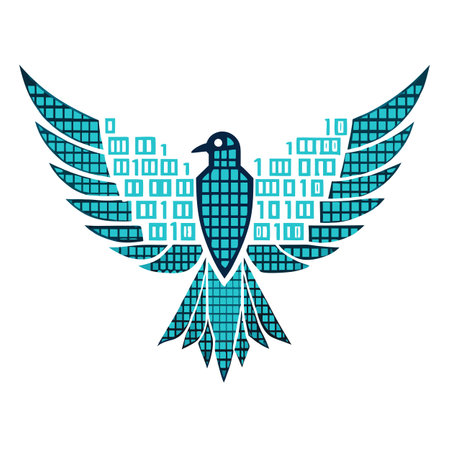 Stylized Bird Icon with Binary Code Wings and Modern Design Elementsのイラスト素材