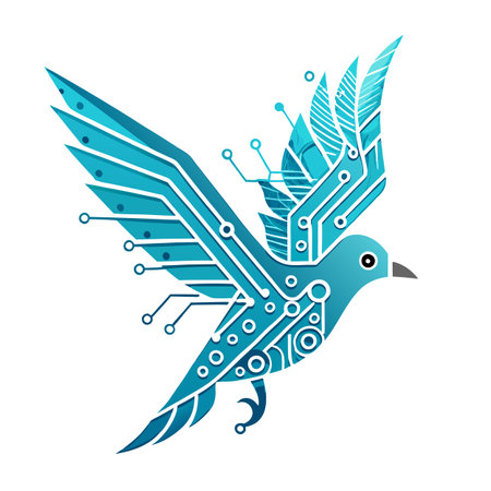 Abstract Bird Icon with Modern and Innovative Circuit Wing Designのイラスト素材