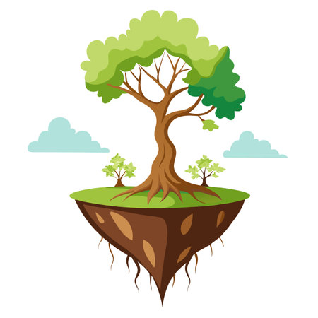 Stylized Floating Island Icon with Tree and Modern Design Elementsのイラスト素材
