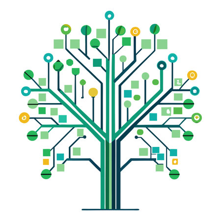Modern Circuit Tree Icon with Unique and Creative Pixel Leaf Designのイラスト素材