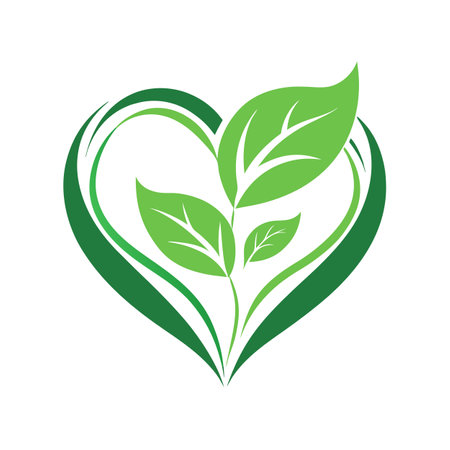Stylized Heart Icon with Leaves and Modern Design Elementsのイラスト素材