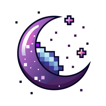 Modern Crescent Moon Icon with Unique and Creative Digital Star Designのイラスト素材