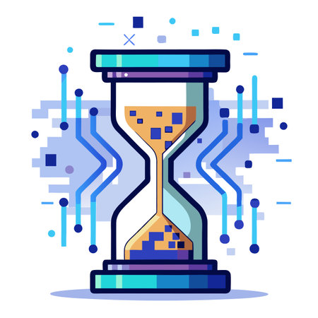 Abstract Hourglass Icon with Modern and Innovative Flowing Pixel Design