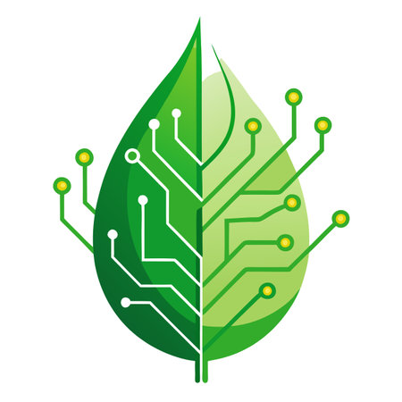 Abstract Leaf Icon with Modern and Innovative Digital Circuit Designのイラスト素材