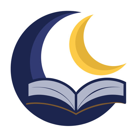 Stylized Moon Icon with Book and Modern Design Elementsのイラスト素材