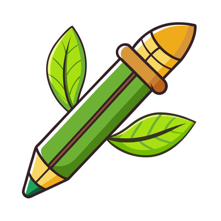 Stylized Pencil Icon with Leaf and Modern Design Elementsのイラスト素材