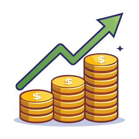 Sleek and Modern Stacked Coins Icon with Futuristic Arrow Designのイラスト素材