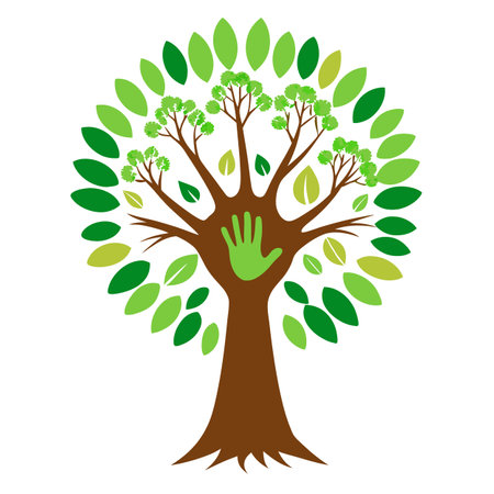 Abstract Tree Icon with Modern and Innovative Handprint Designのイラスト素材