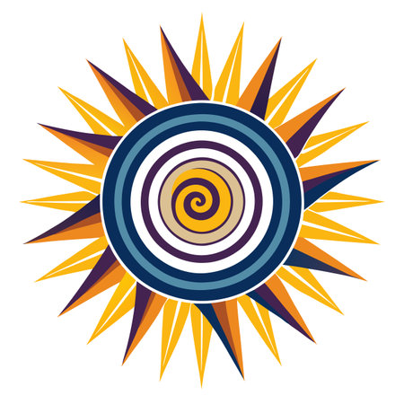 Stylized Starburst Icon with Spiral and Modern Design Elementsのイラスト素材
