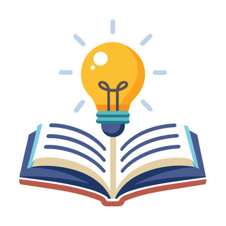 Modern Open Book Icon with Unique and Creative Lightbulb Designのイラスト素材