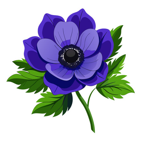 Intricate Details of an Anemone Flower Plant in a Natural Setting with Wildflowers and Butterfliesのイラスト素材