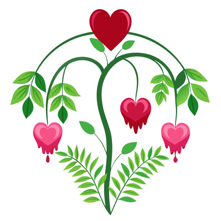 Bleeding Heart Plant with Pink Flowers and Green Leaves in a Garden Settingのイラスト素材