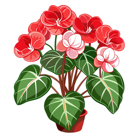 Intricate Details of a Begonia Plant in a Natural Setting with Wildflowers and Butterfliesのイラスト素材