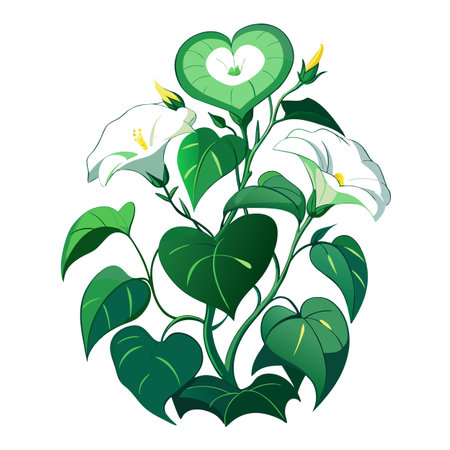Illustration of a heart-shaped bindweed plant isolated on a white backgroundのイラスト素材