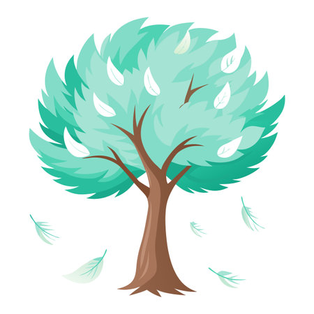 Detailed Illustration of a Feather Tree Vector with White Petals and Long Stemsのイラスト素材