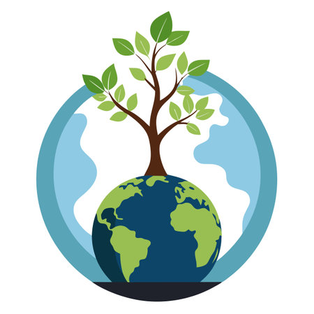 Eco Globe Tree Vector with Modern Leaves and Trunk in a Futuristic Settingのイラスト素材