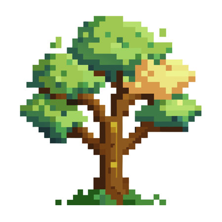 Intricate Flat Tree Vector with a Delicate Digital Glitch Effect in a Fantasy Settingのイラスト素材