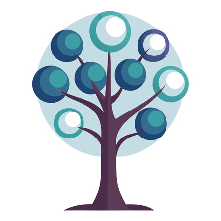 Beautiful Flat Tree with Abstract Moon Phases Integrated in the Leaves and Green Leavesのイラスト素材