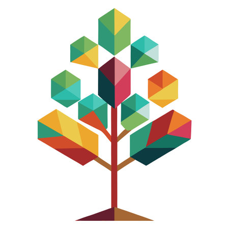 Flat Tree Vector with Modern Leaves and Trunk in a Futuristic Settingのイラスト素材