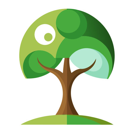 Flat Tree Vector with a Stylized Yin Yang Canopy in a Whimsical Settingのイラスト素材