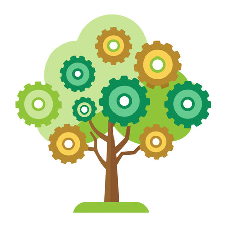 Abstract tree with intricately interlocked gears serving as its unique leavesのイラスト素材
