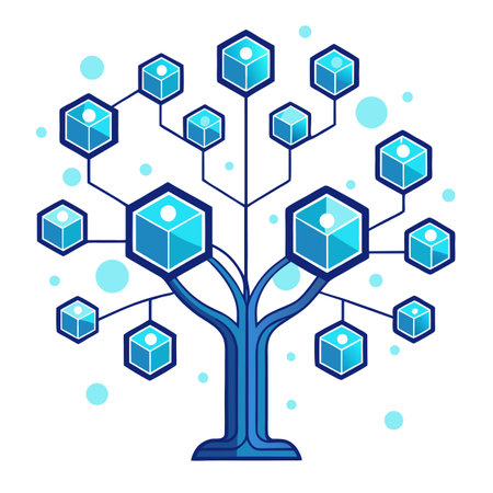 Botanical Blockchain Tree Vector with Green Leaves and Trunk in a Natural Settingのイラスト素材