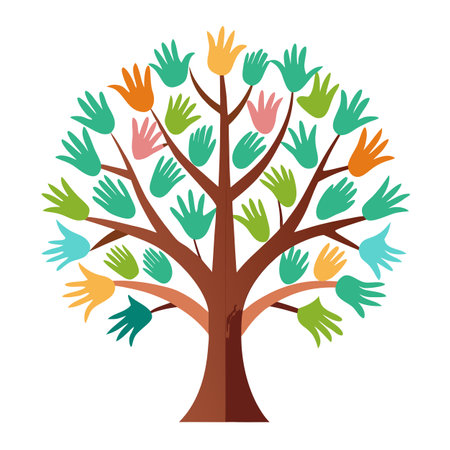 Creative tree artwork with hands as branches representing the power of unity and mutual supportのイラスト素材
