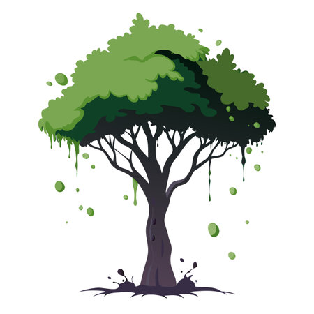 Abstract tree illustration with an ink splash forming the canopy in a simple artistic styleのイラスト素材