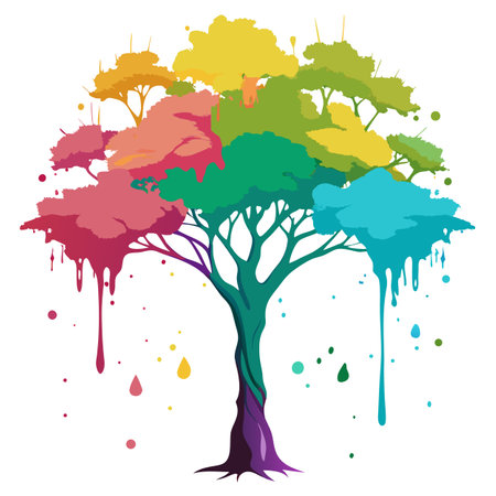 Creative tree illustration featuring an ink splatter as the foliage conveying an expressive and modern feelのイラスト素材