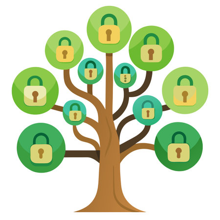 Symbolic tree with keyhole and lock shapes forming its unique leavesのイラスト素材