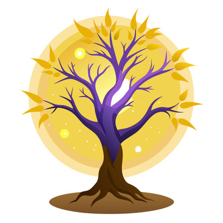 Ethereal tree illustration with a leafless silhouette and a glowing aura representing resilienceのイラスト素材