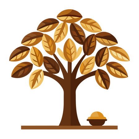 Energizing tree artwork with leaves made of coffee beans symbolizing the essence of coffeeのイラスト素材