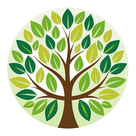 Abstract tree design with leafy circles forming the canopy in a simple and modern styleのイラスト素材