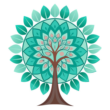 Detailed tree illustration featuring a mandala style circular canopy with elegant designsのイラスト素材